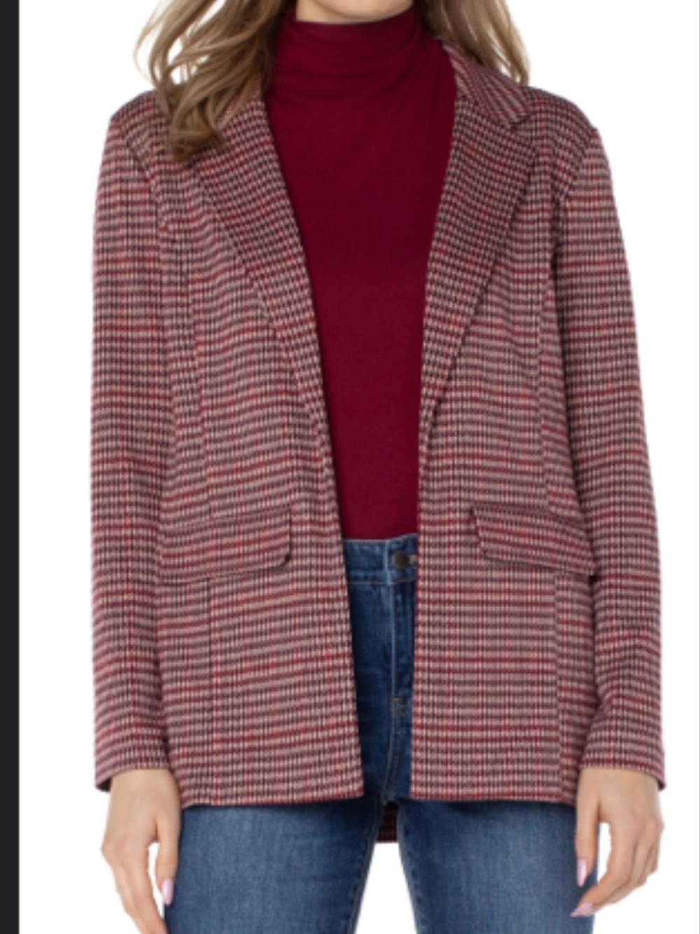 Liverpool Women's Mulberry Houndstooth Open Blazer